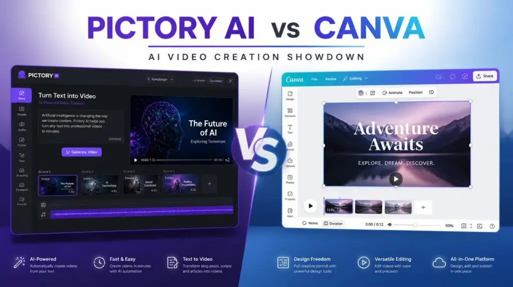 Pictory AI vs Canva - AI video tools comparison